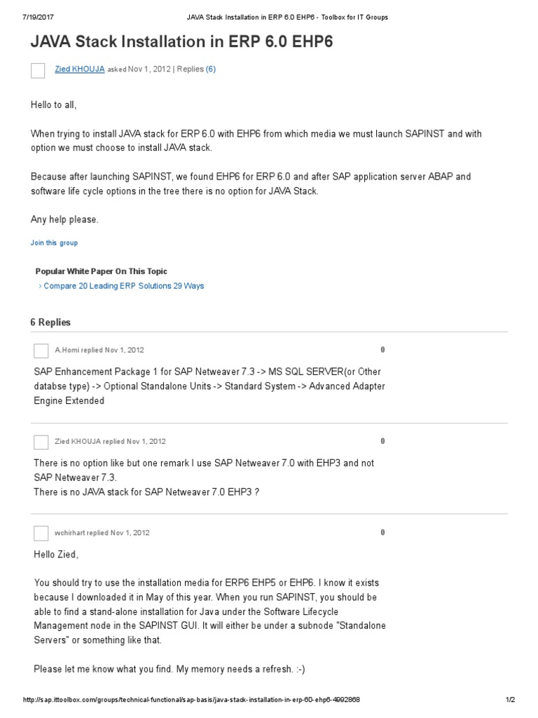 Java Stack Installation ERP 6.0 EHP6 Guide | PDF | Java (Programming ...