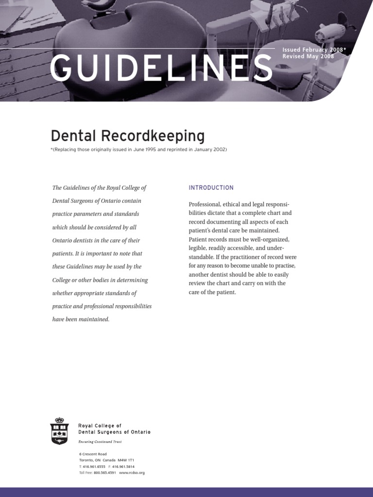 RCDSO Guidelines Dental Recordkeeping PDF PDF Medical Diagnosis