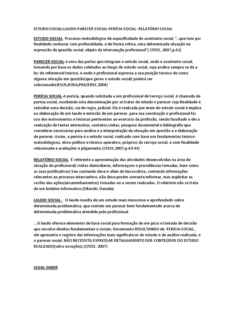 Elaboração De Estudo Social Relatório Laudo E Parecer