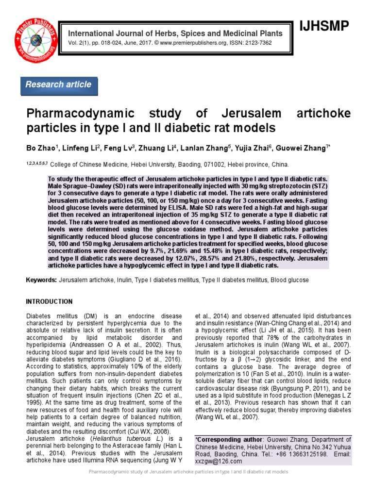 Pharmacodynamic Study of Jerusalem Artichoke Particles in Type I and II