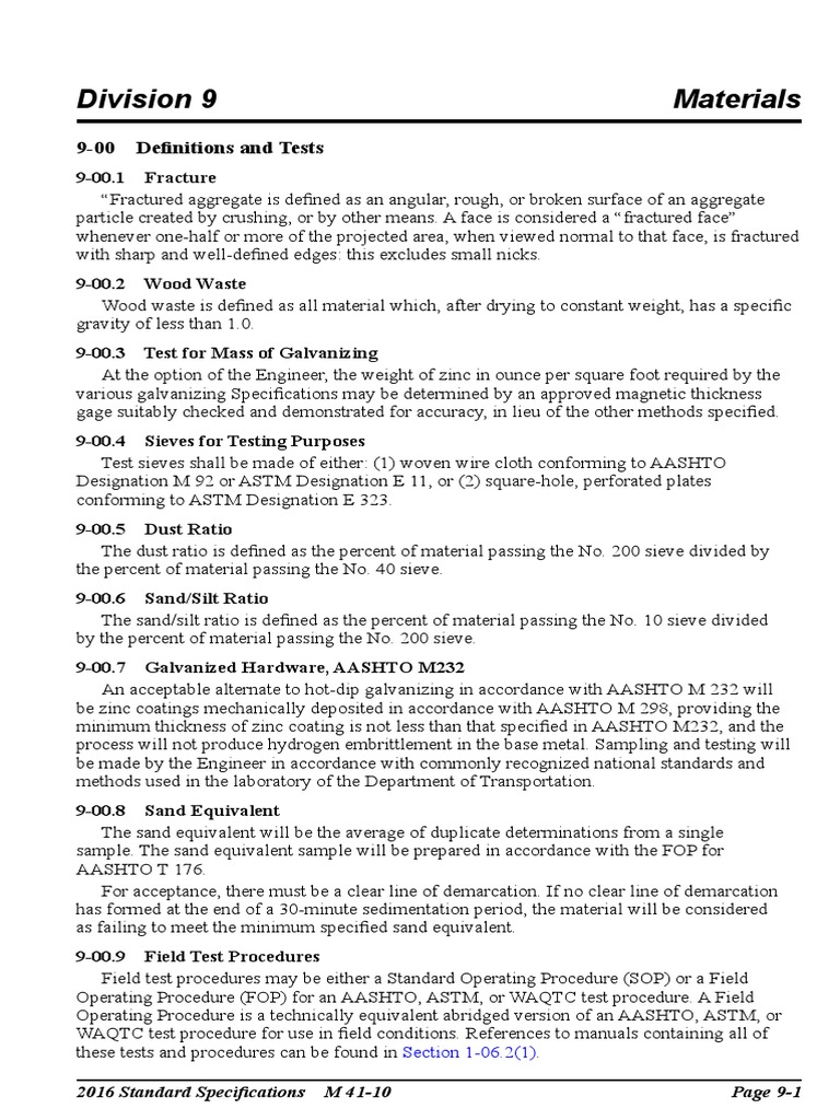 Division9 Wsdot Specifications PDF Construction Aggregate Fly Ash