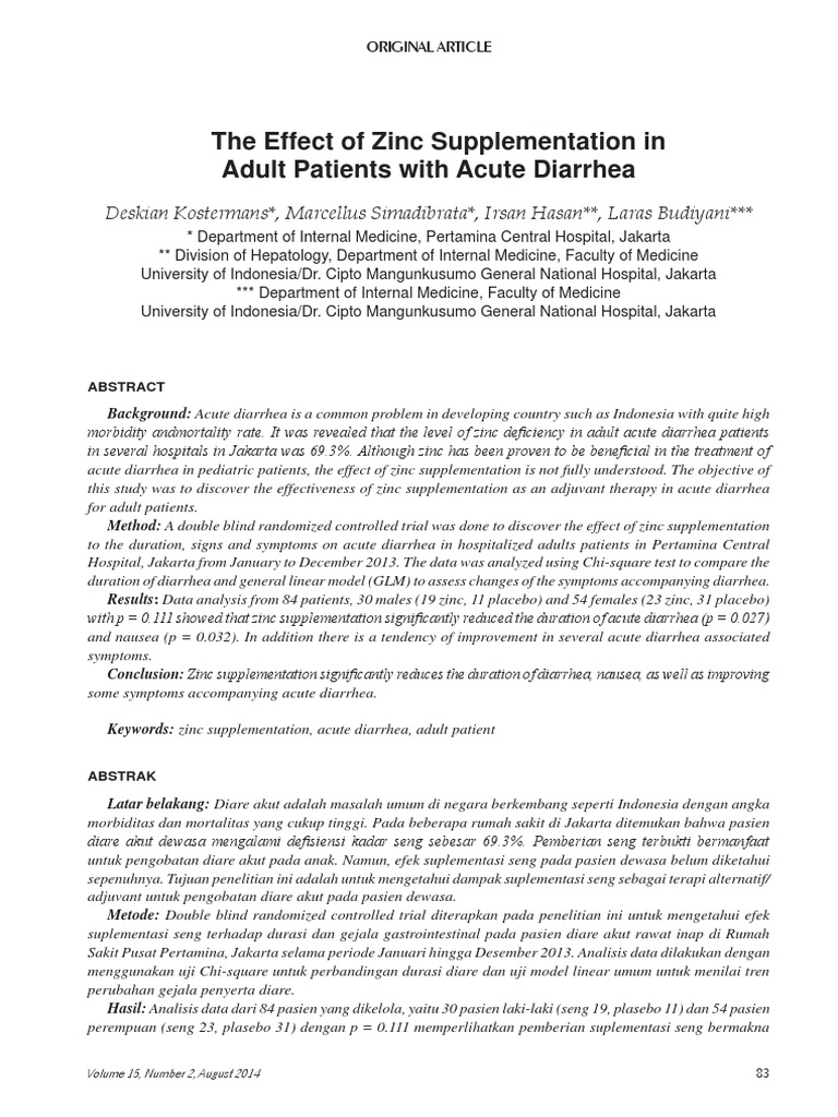 The Effect of Zinc Supplementation in Adult Patients With Acute ...