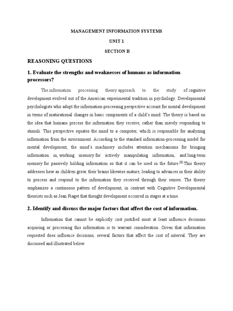 Reasoning Questions 1. Evaluate The Strengths and Weaknesses of Humans