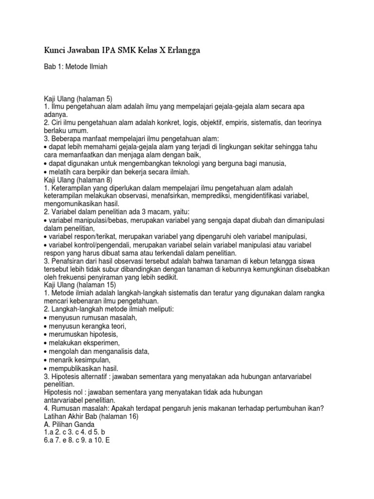 Kunci Jawaban Ipa Smk Kelas X Erlangga Docx