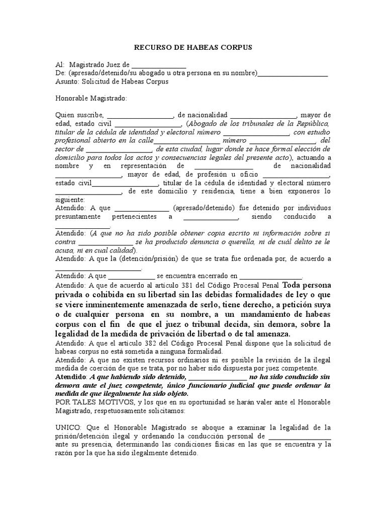 Recurso de Habeas Corpus | PDF | Habeas corpus | Derecho penal