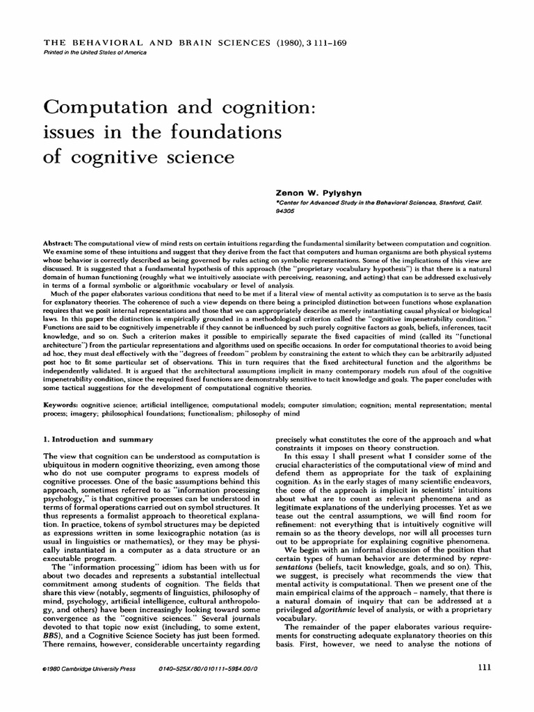 Computation And Cognition Toward A Foundation For Cognitive Science – YKHU