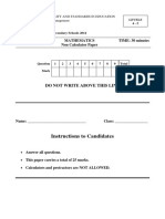 Instructions To Candidates: Form 1 Mathematics TIME: 30 Minutes Non Calculator Paper