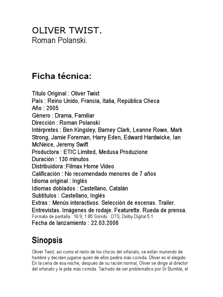 Oliver Twist Résumé Par Chapitre Version Abrégée
