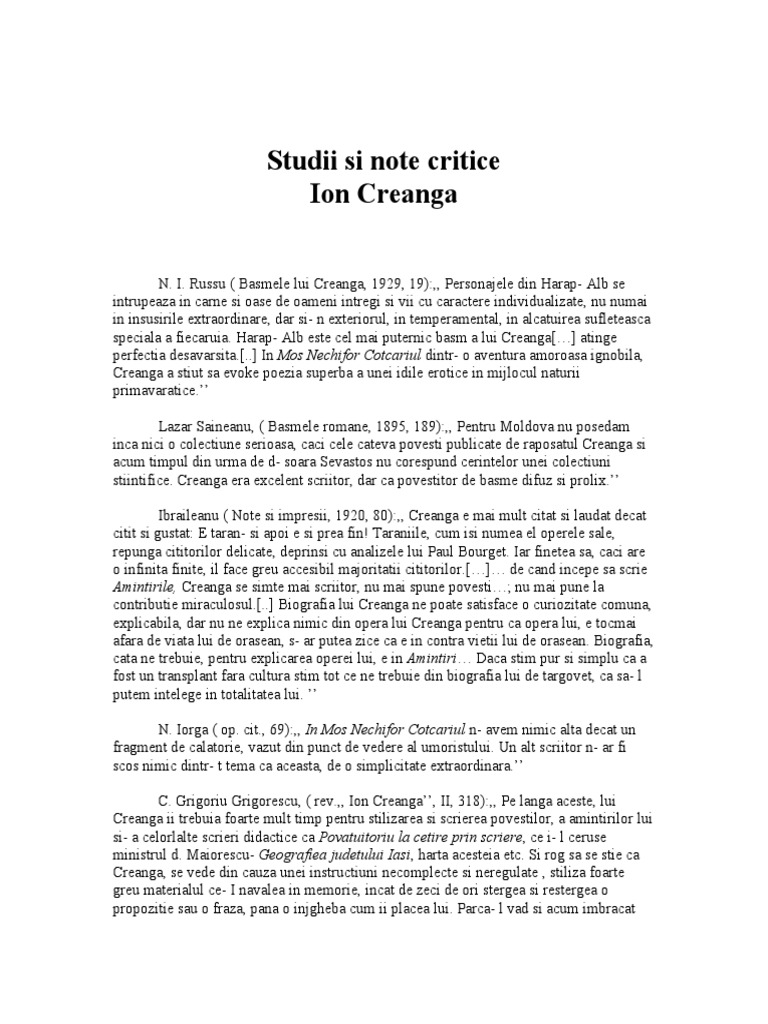 Ion Creanga Repere Critice Si Studii | PDF