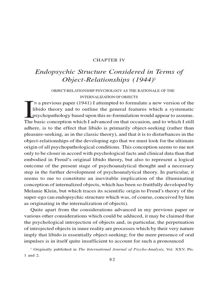 Fairbairn Endopsychic Structure | Download Free PDF | Id | Psychoanalysis