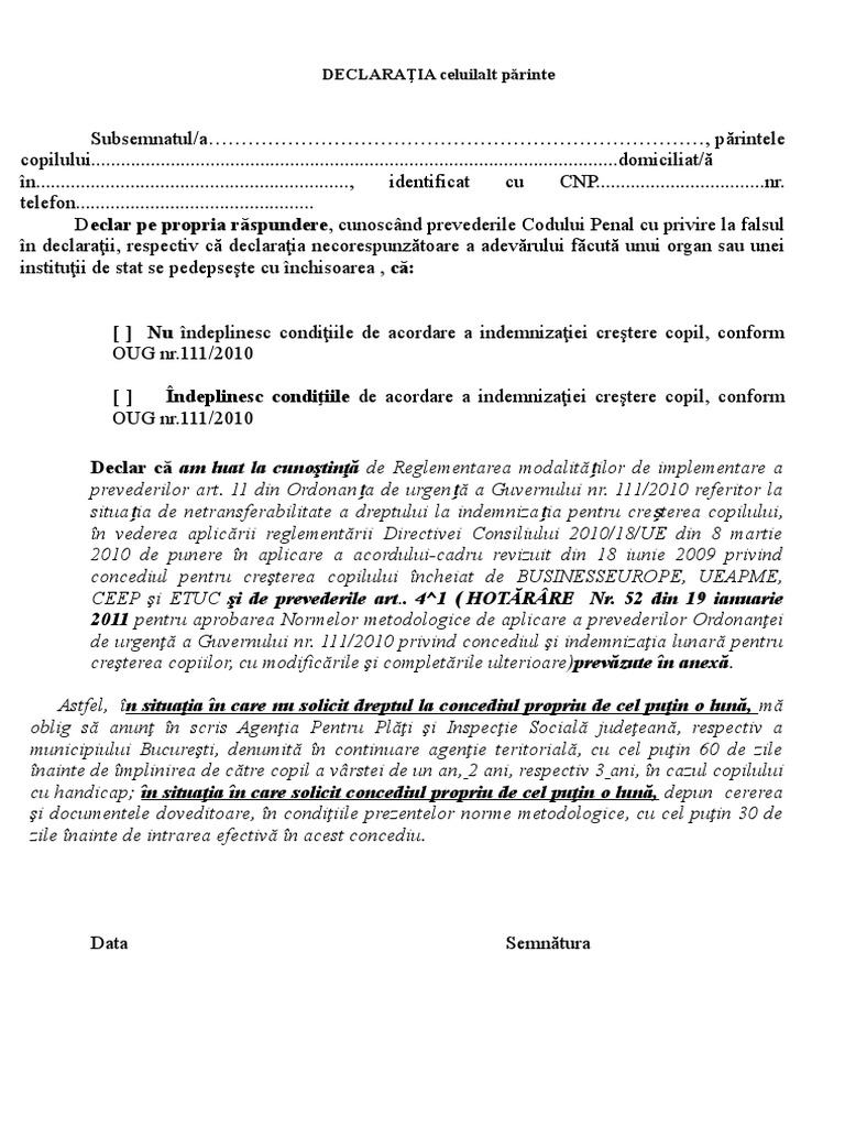 I 4 Declaratie Celuilalt Parinte La Depunerea Dosarului De Icc