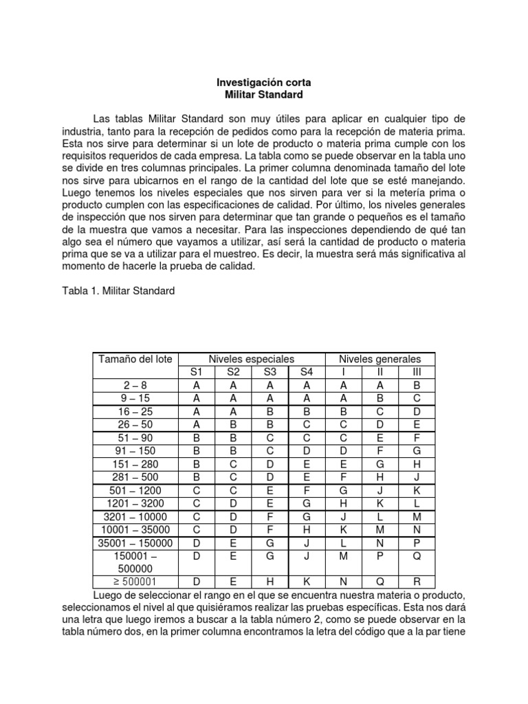 Tabla Militar Estándar para Muestreo | PDF | Muestreo (Estadísticas ...
