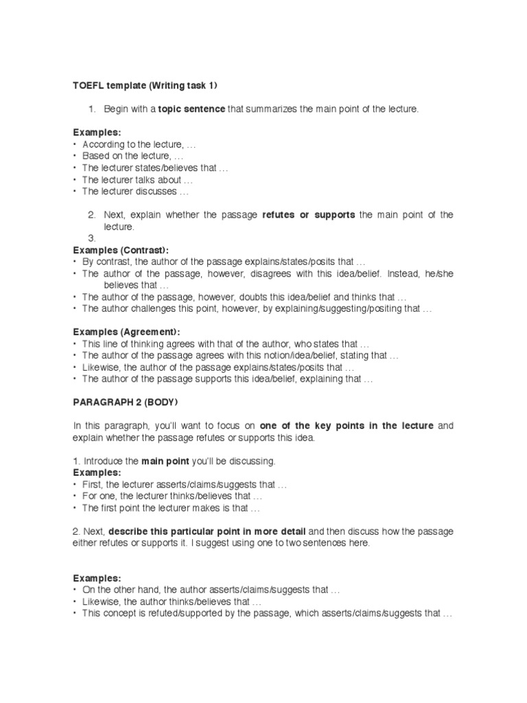 TOEFL Writing Task 1 Template | PDF | Paragraph | Truth
