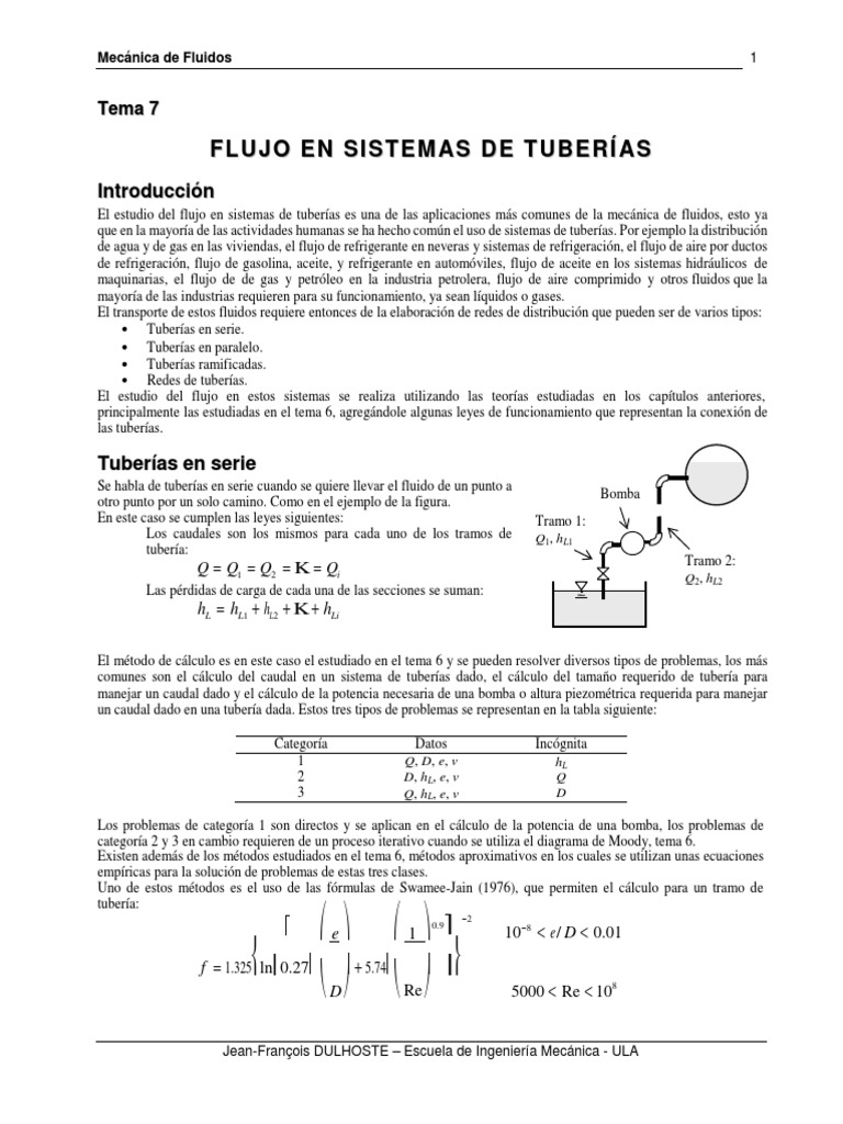 MF7 Flujo en Sistemas de Tuberias | PDF | Ecuaciones | Descarga ...