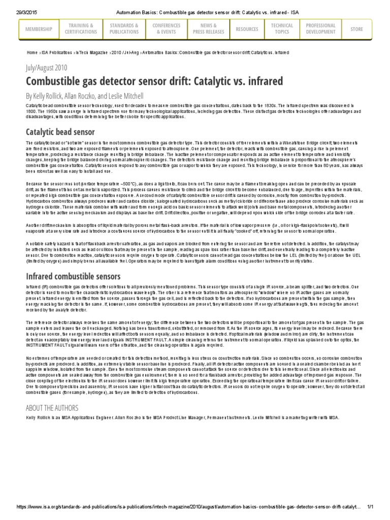 Gas Detector Sensor Drift: Catalytic vs. IR | PDF | Infrared | Combustion