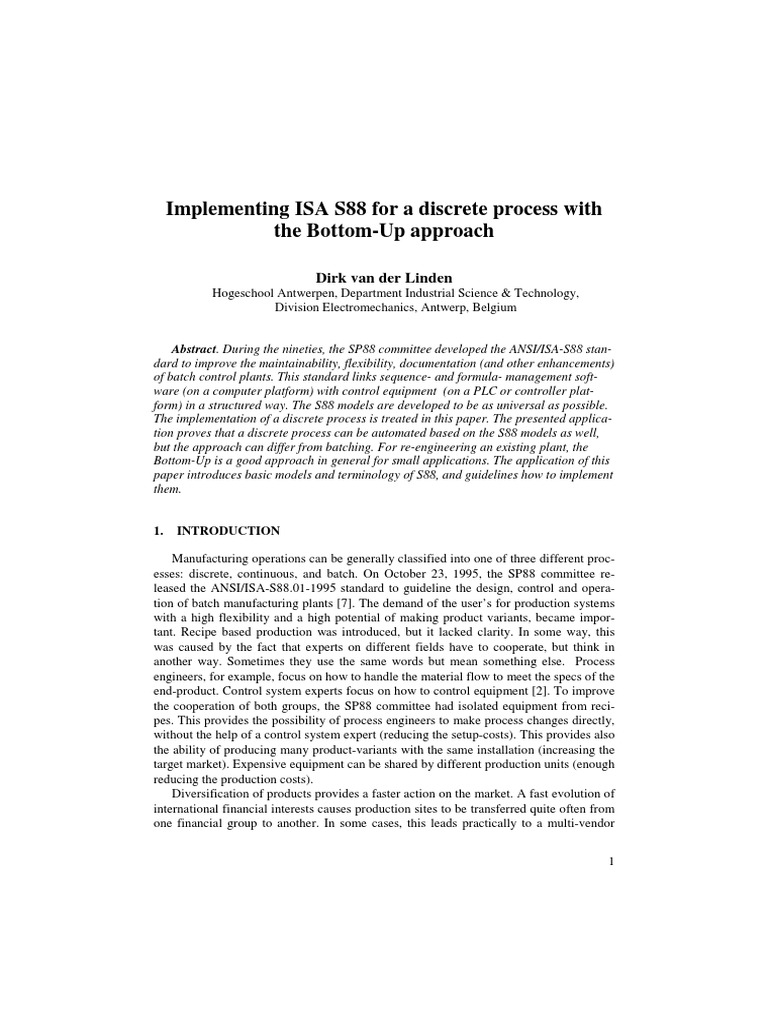 Implementing ISA S88 For A Discrete Process With The Bottom-Up Approach ...