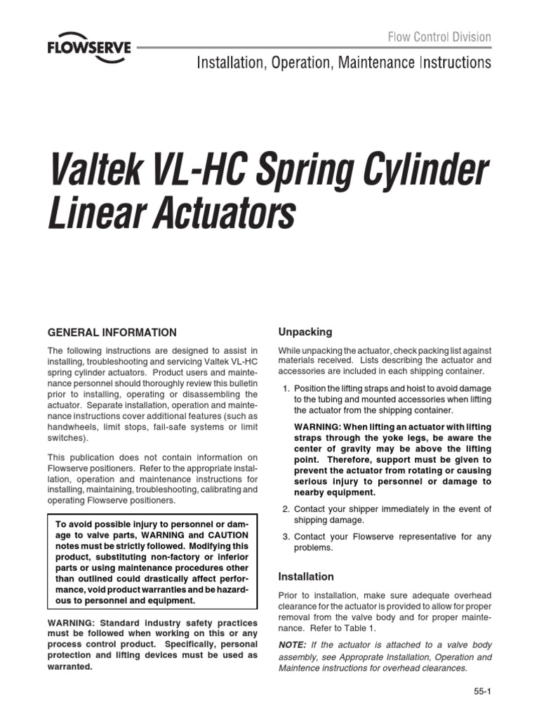 Valtek VLHC Spring Cylinder Linear Actuators General Information