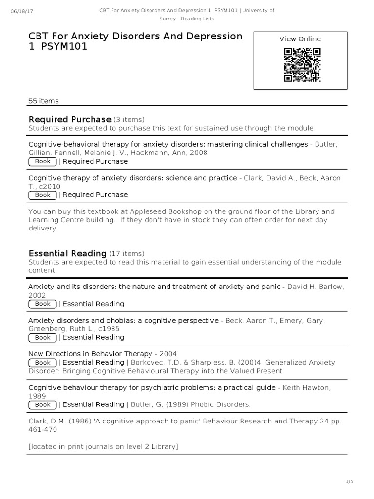 CBT For Anxiety Disorders and Depression | PDF | Cognitive Behavioral ...