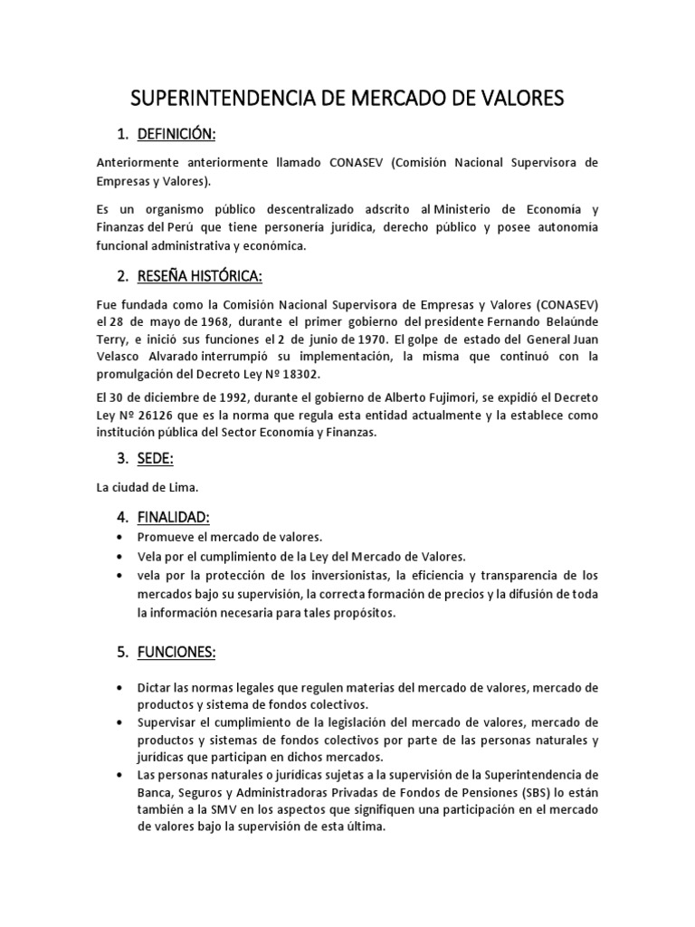 Superintendencia de Mercado de Valores | PDF | Bolsa | Renta Fija
