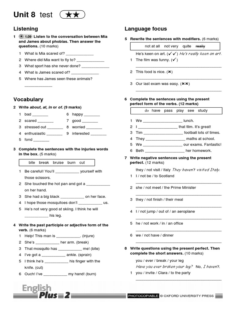 English Plus 2 Unit 8 Standard Test English Language Languages