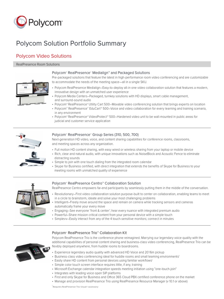 Polycom Solutions Product Portfolio | PDF | Office 365 | Videotelephony