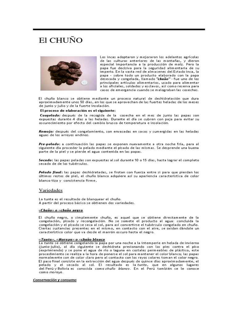 Proceso de Elaboración del Chuño | PDF | Cocina | Alimentos