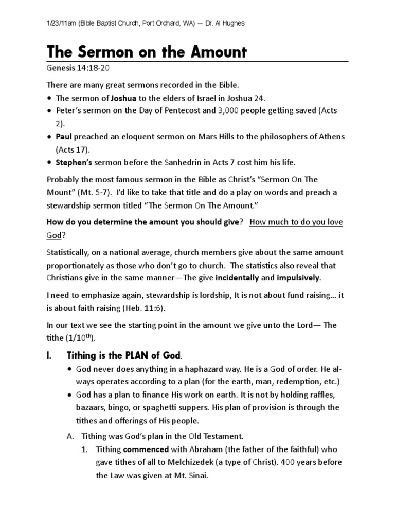 The Sermon on the Amount: Tithing Explained | PDF | Tithe | Sermon