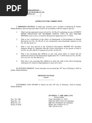 Affidavit of Correction (Land)