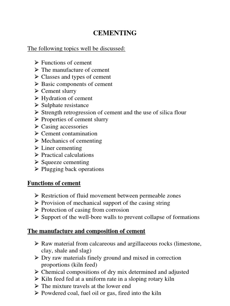 Oil Well Cementing: Composition & Functions | PDF | Casing (Borehole ...