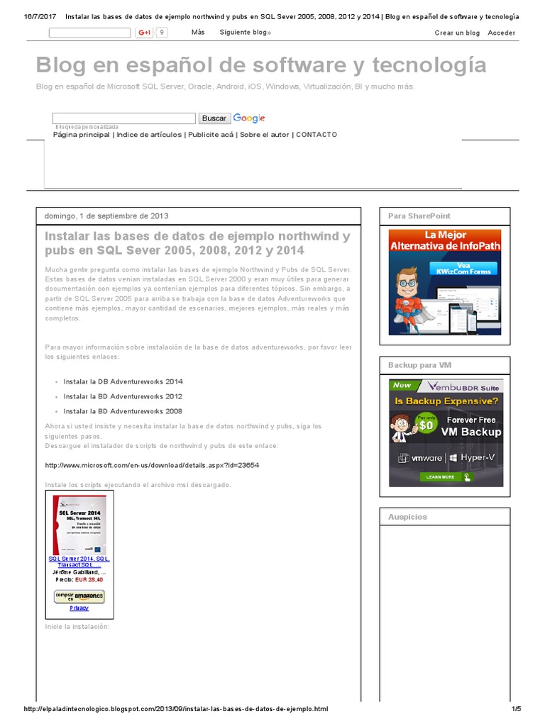 Instalar Northwind y Pubs en SQL Server | PDF | Servidor SQL de ...