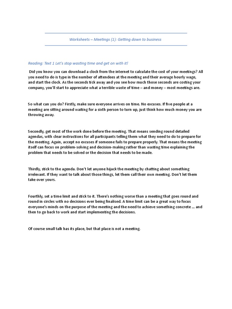 Starting a Meeting - Worksheet