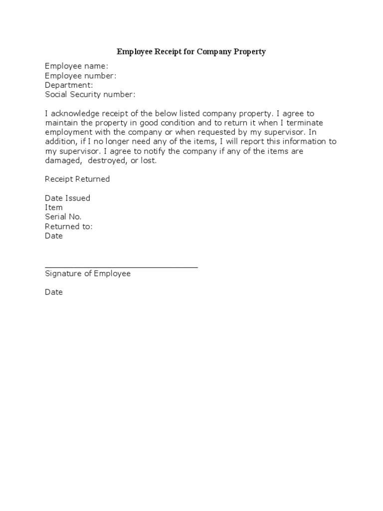 Employee Property Accountability Receipt | PDF