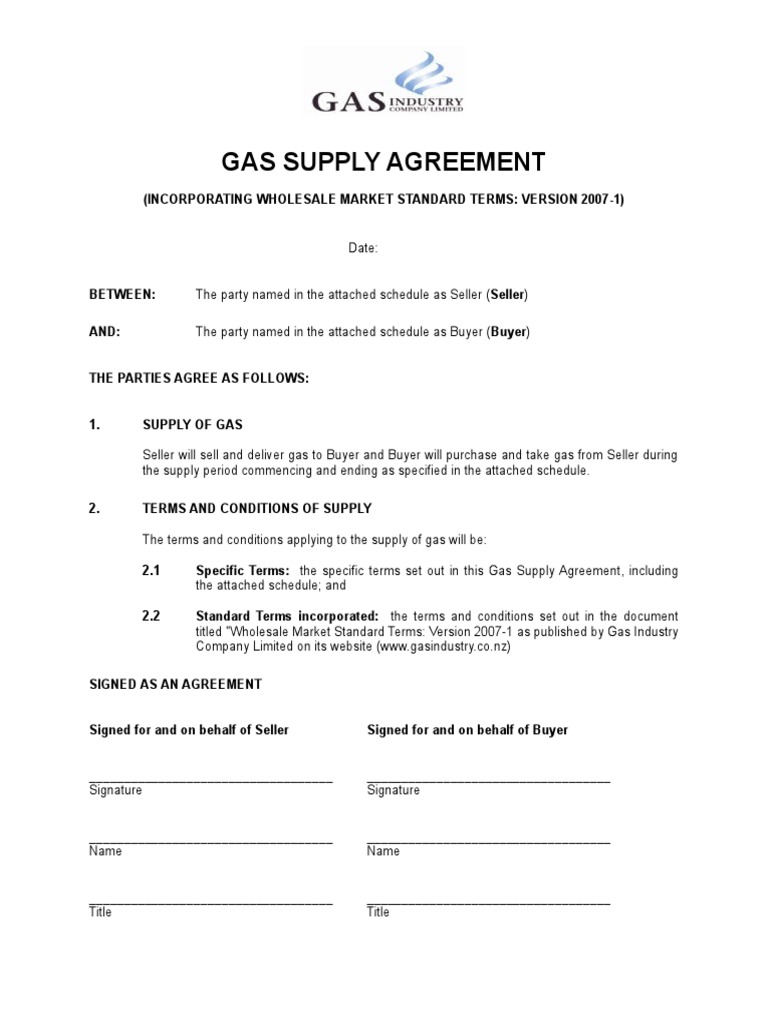 Gas Supply Agreement Template | PDF | Contractual Term | Sales