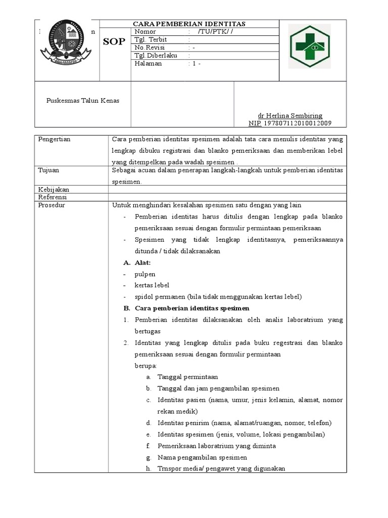 Sop Cara Pemberian Identitas | PDF