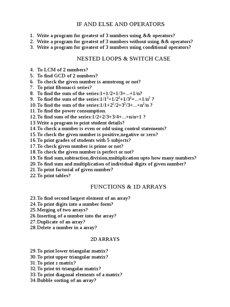 Programming Exercises on Control Structures | PDF | Matrix (Mathematics ...