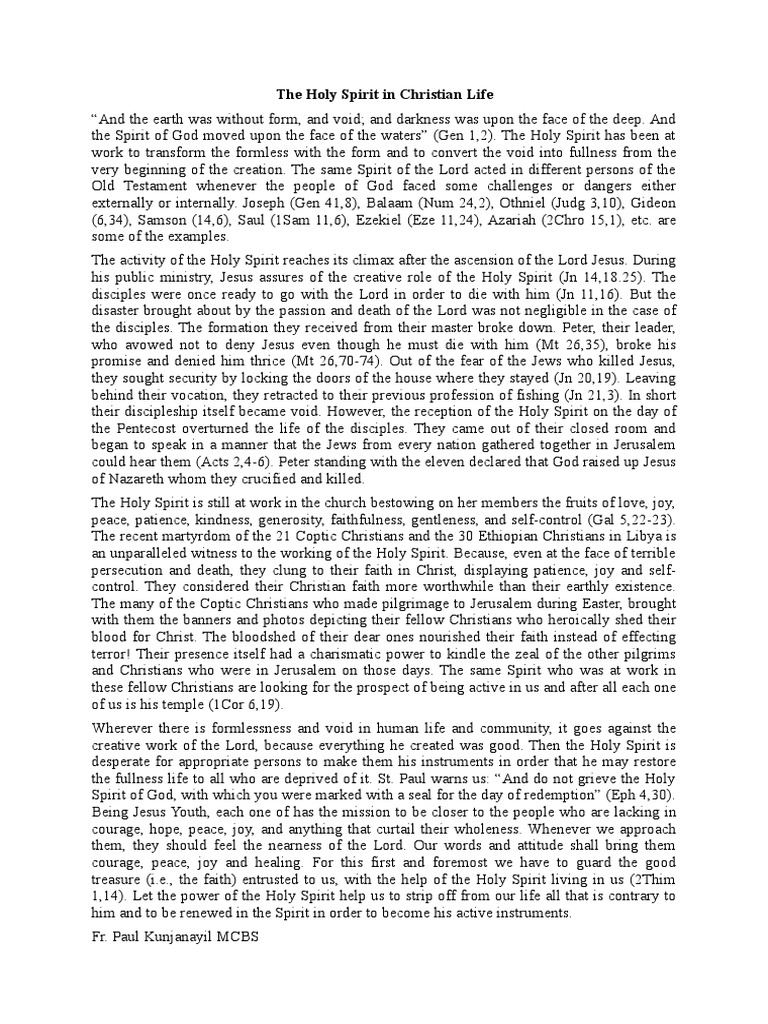 The Holy Spirit in The Christian Life | PDF | Jesus | Disciple ...