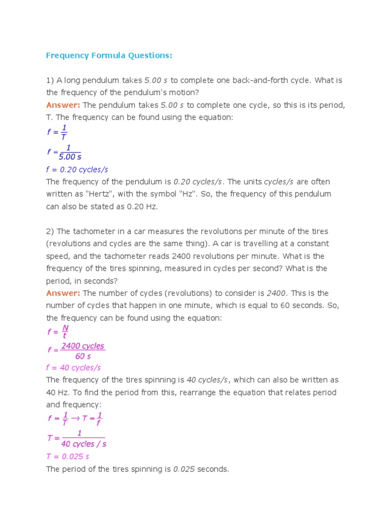 Frequency Formula Questions:: Answer | PDF