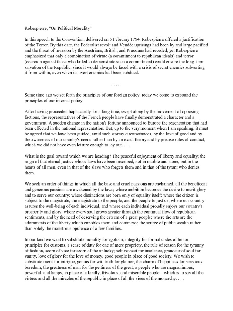 Robespierre On Political Morality PDF Maximilien Robespierre Tyrant