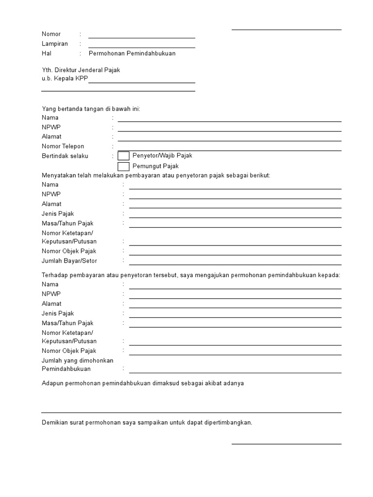 Permohonan Pemindahbukuan Pajak | PDF
