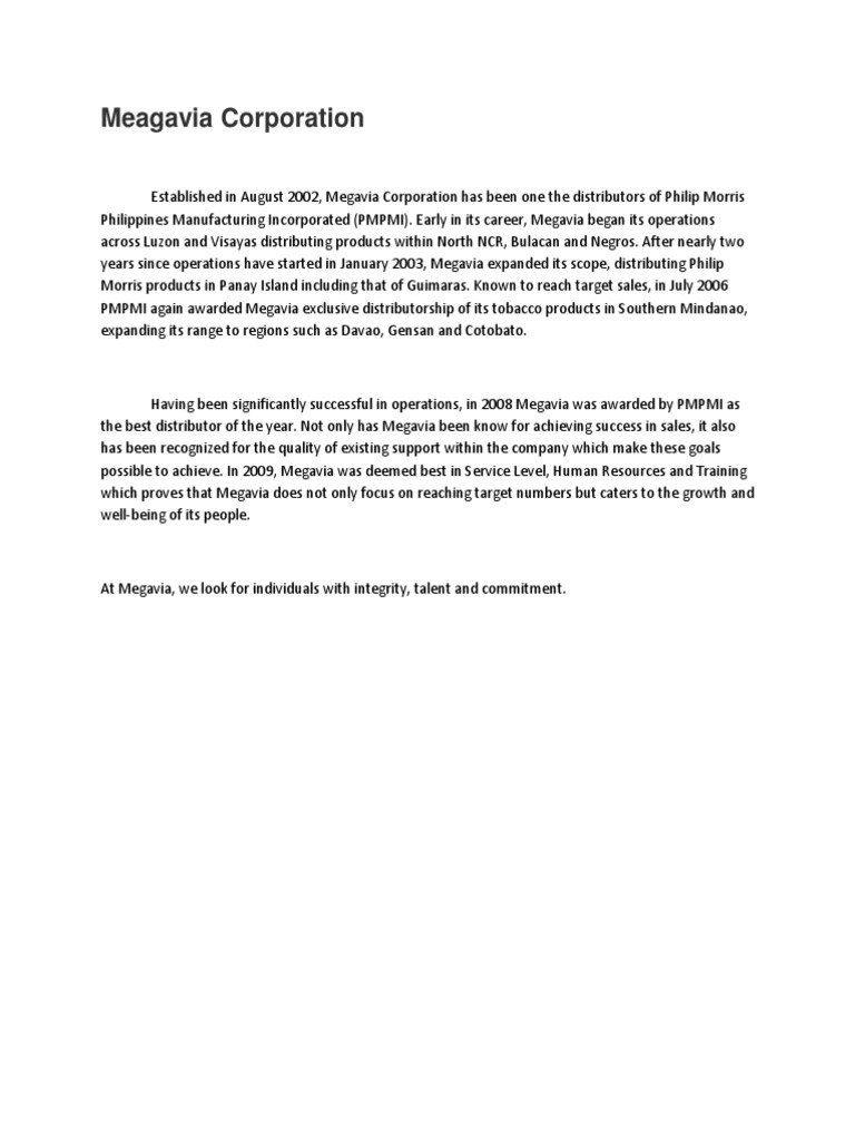 Megavia Corporation: Tobacco Distributor Success | PDF