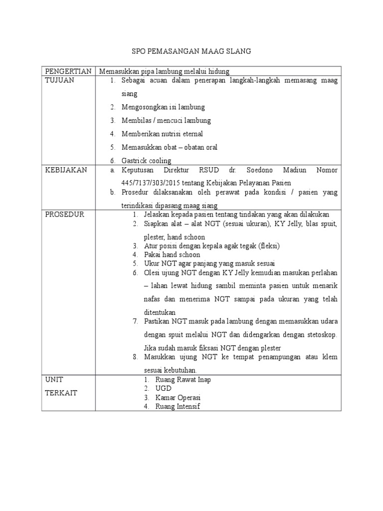 Prosedur Pemasangan Maag Slang | PDF | Sains & Matematika
