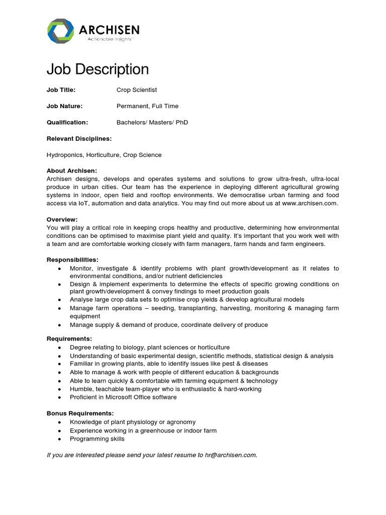 (AR) Job Description Crop Scientist 01JUN2017