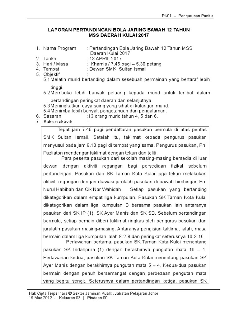 Laporan Pertandingan Bola Jaring 2017