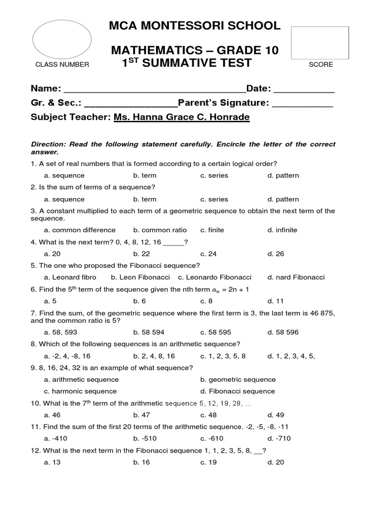 summative assessment 10 grade