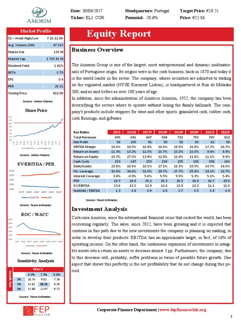 Equity Valuation Report - Corticeira Amorim | PDF | Equity (Finance ...