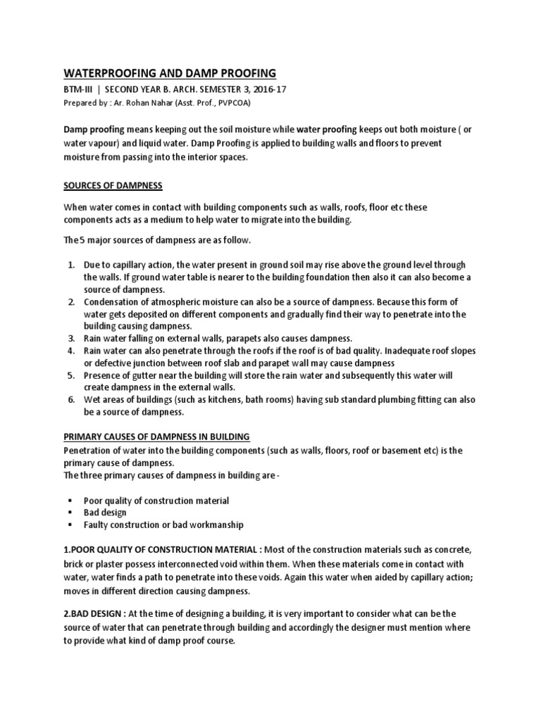 Damp Proofing vs Waterproofing Explained | PDF | Asphalt | Concrete