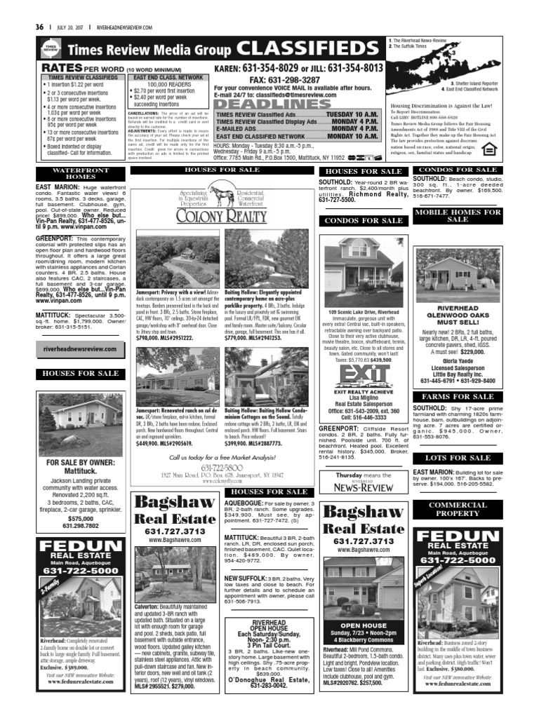 Riverhead NewsReview Classifieds and Service Directory July 20, 2017