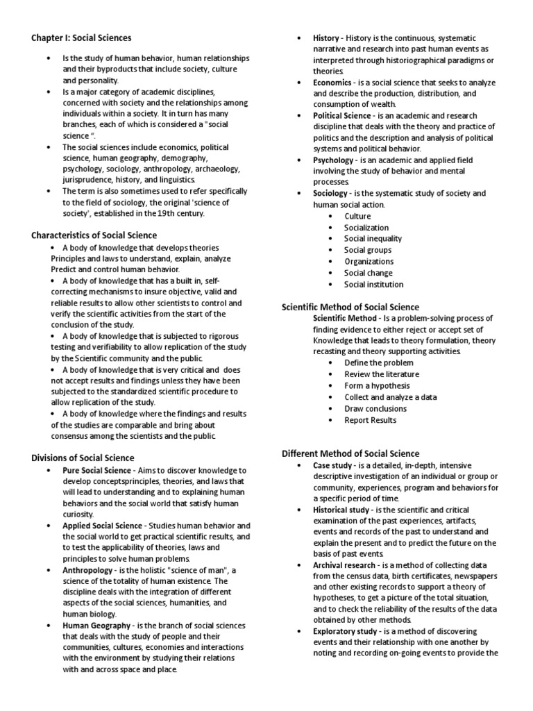 Chapter I: Social Sciences | PDF | Social Science | Science
