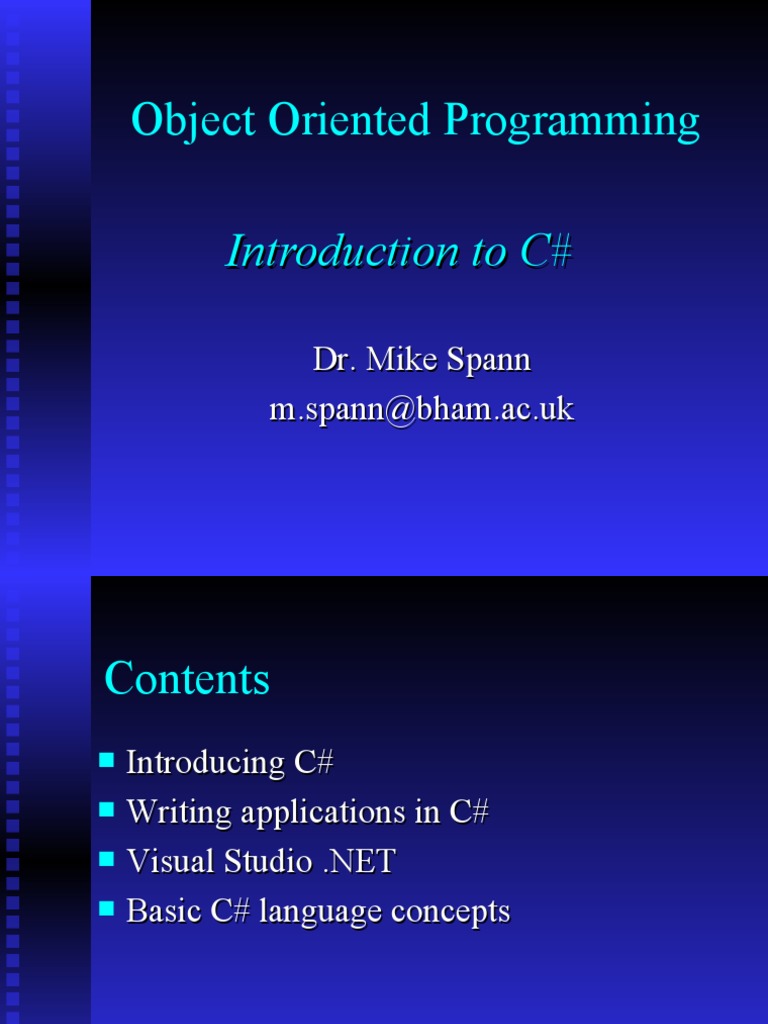 Object Oriented Programming: Introduction To C# | PDF | C Sharp ...