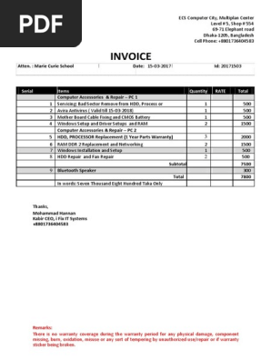 Invoice for Computer